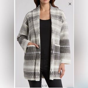 Lucky Brand Stripe Shawl Collar Cardigan Sweater